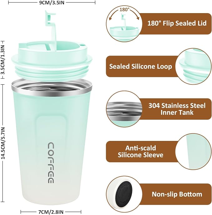 CS COSDDI 12 oz Stainless Steel Vacuum Insulated Tumbler - Coffee Travel Mug Spill Proof with Lid - Coffee Cups for Keep Hot/Ice Coffee,Tea and Beer (blue-white380ML) - Image 2