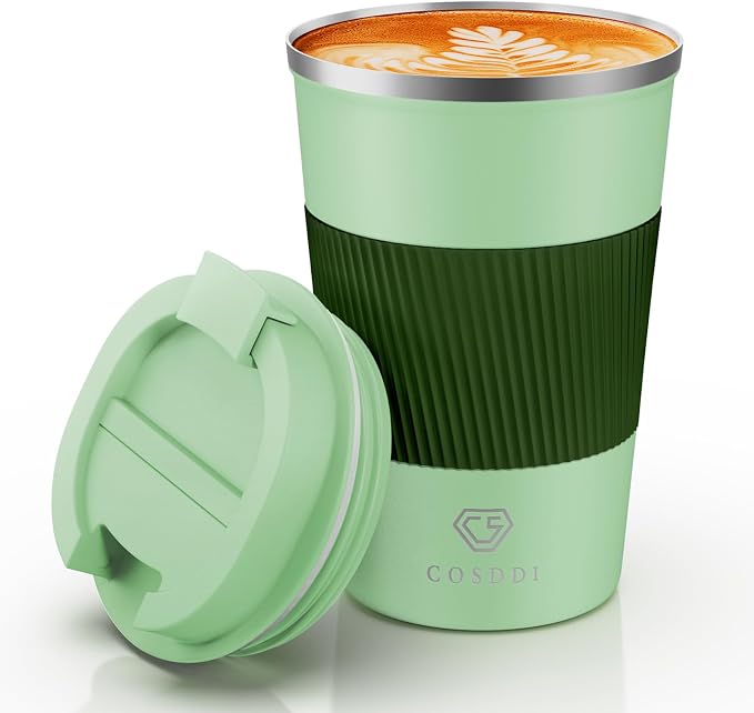 CS COSDDI 12 oz Stainless Steel Vacuum Insulated Tumbler - Coffee Travel Mug Spill Proof with Lid - coffee Cup for Keep Hot/Ice Coffee,Tea and Beer (3rd Light green) by CSCOSSDI