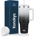 Konokyo 40 oz Tumbler with Handle and 2 Straws,2 in 1 Lid Insulated Water Bottle Stainless Steel Travel Coffee Mug,Day Night by Konokyo