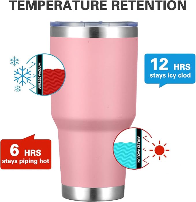 MEWAY 30oz Insulated Tumbler With Lids and Straws,Stainless Steel Double Vacuum Coffee Tumbler Cup, Brush, Durable Powder Coated Coffee Cup for Cold & Hot Drinks, Office, Travel(Pink,4 PACK) - Image 2