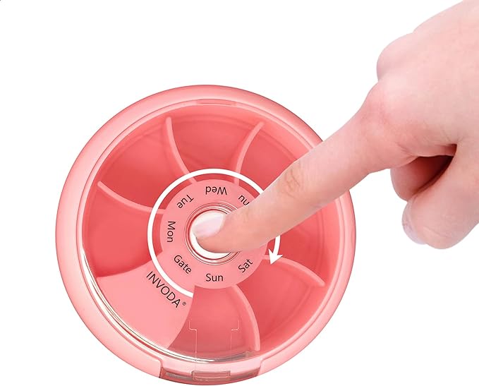 INVODA Weekly Pill Organizer 7 Compartment Rotating Pill Box - Image 8
