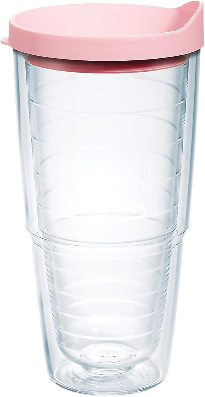 Tervis Clear & Colorful Lidded Made in USA Double Walled Insulated Tumbler Travel Cup Keeps Drinks Cold & Hot, 24oz, Pink Lid by TervisTumblerCompany