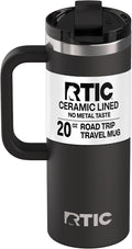 RTIC 20oz Road Trip Travel Mug with Lid and Handle, Ceramic Lined, Insulated, Stainless Steel, Metal, Double Wall Vacuum-Insulation, Portable Coffee, Tea Cup for Hot and Cold Drink, Midnight by RTIC