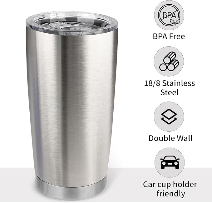20oz Stainless Steel Tumbler Bulk with Lid, Travel Mug - Double Wall Vacuum Powder Coated Cup - Stainless steel, 12 Pack - Image 2