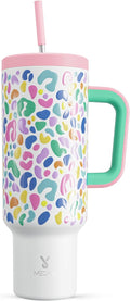 Meoky 50 oz Tumbler with Handle, Tumbler with Lid and Straw, Insulated Stainless Steel Travel Mug, 100% Leak-proof, Keeps Cold for 36 Hours or Hot for 12 Hours (Leopard) by MEOKY