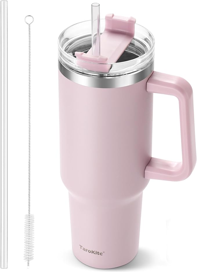 TaroKitc 40 oz Tumbler with Handle | Stainless Steel Insulated Iced Coffee Cup with Lids and Straw | Insulated Travel Mug | Keeps Cold for 34 Hours | Dishwasher Safe, BPA Free | LAVENDER by TaroKitc