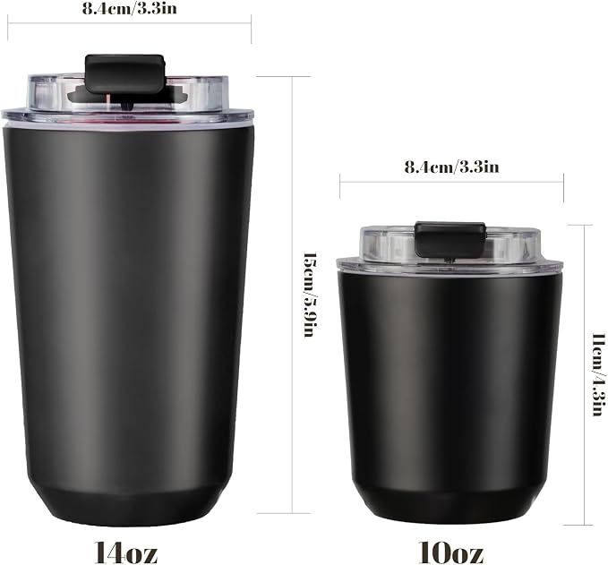 Puraville 2 Pack Insulated Tumblers with Lid, 10 oz Travel Coffee Mug Stainless Steel Vacuum Cup, Leak Proof Double Walled Coffee Tumbler for Iced and Hot Drinks, Black and Cream - Image 2