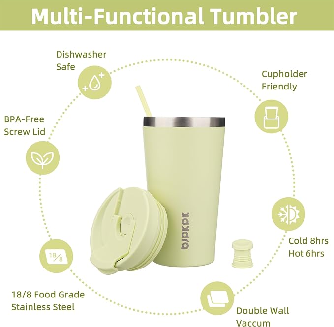 BJPKPK 18oz Insulated Tumbler With lid And Straw Stainless Steel Tumblers Travel Coffee Mug Reusable Thermal Cup,Macaron Green - Image 3