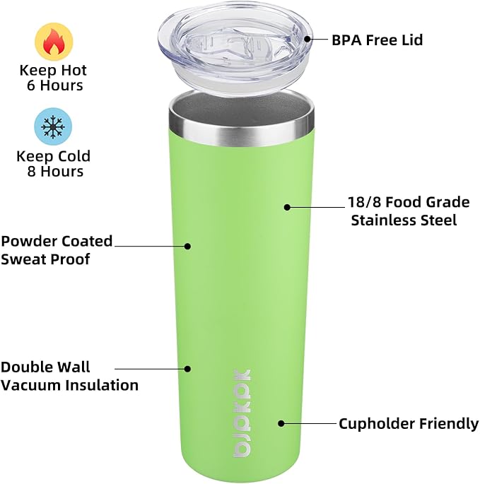 BJPKPK 20 oz Skinny Tumbler with Lid Slim Insulated Travel Coffee Cup Stainless Steel Thermal Mug,Green,Light Pink (Pack of 24) - Image 2