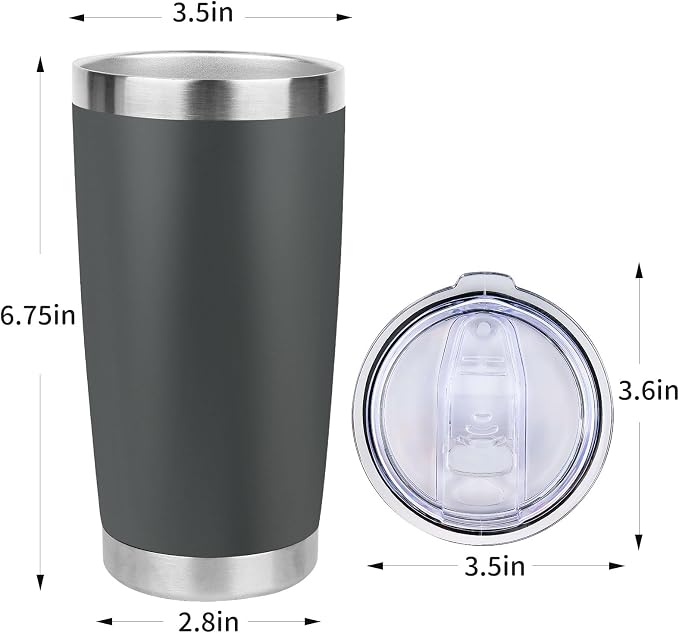 20oz Stainless Steel Tumbler Bulk with Lid, Travel Mug - Double Wall Vacuum Powder Coated Cup - Grey, 12 Pack - Image 4