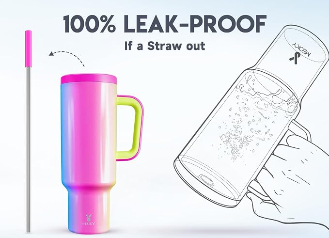 Meoky 50 oz Tumbler with Handle, Tumbler with Lid and Straw, Insulated Stainless Steel Travel Mug, 100% Leak-proof, Keeps Cold for 36 Hours or Hot for 12 Hours (Carnival) - Image 3