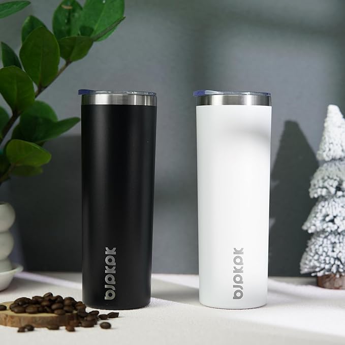 BJPKPK 20 oz Skinny Tumbler with Lid 2 Pack Slim Insulated Travel Coffee Cup Stainless Steel Thermal Mug,Black,White - Image 4