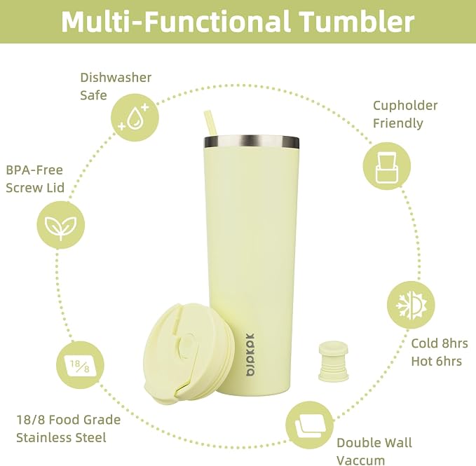 BJPKPK 30oz Insulated Tumbler With lid And Straw Stainless Steel Tumblers Travel Coffee Mug Reusable Thermal Cup,Macaron Green - Image 3