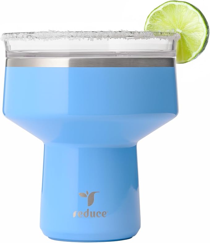 REDUCE Saltini 16 oz Cocktail Tumbler - Insulated Margarita Tumbler with Lid - Keeps Drinks Cold for 10 Hours - 360 Sippable Martini Glass Alternative - Shatterproof, Perfect for Parties - Oahu Blue by Reduce