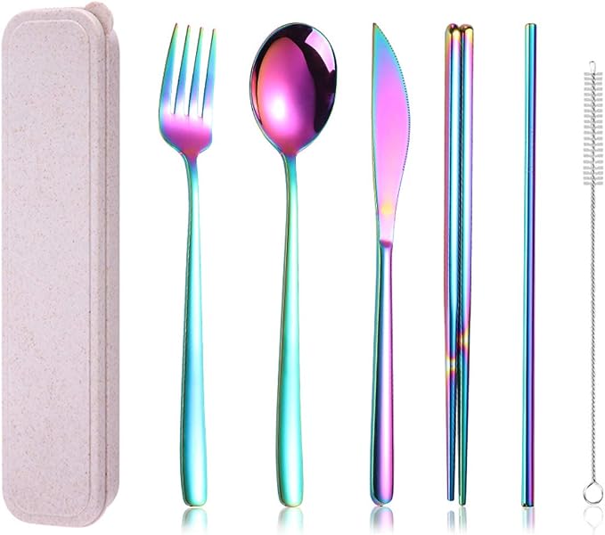AARAINBOW 6 Pieces 18/8 Stainless Steel Flatware Set Portable Reusable Cutlery by AARAINBOW