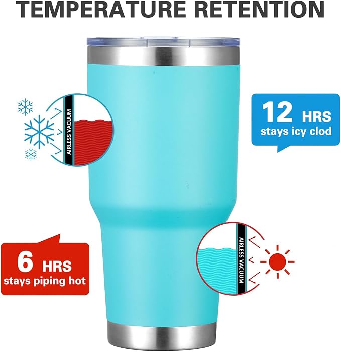 MEWAY 30oz Insulated Tumbler With Lids and Straws,Stainless Steel Double Vacuum Coffee Tumbler Cup, Brush, Durable Powder Coated Coffee Cup for Cold & Hot Drinks(Light Blue,8 PACK) - Image 2
