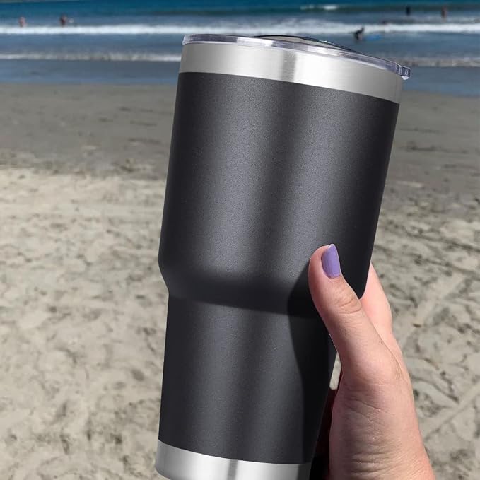 DOMICARE 30 oz Tumbler with Lid and Straw, Stainless Steel Tumblers Bulk, Insulated Vacuum Double Wall Travel Coffee Mug, Durable Powder Coated Tumbler Cups (Black, 12) - Image 6