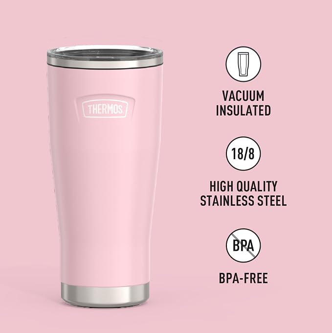 THERMOS ICON SERIES, Stainless Steel Cold Tumbler with Slide Lock, 24 Ounce, Sunset Pink - Image 2