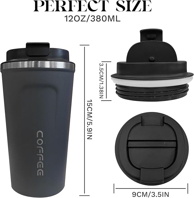 YINBAOGE Insulated Travel Coffee Mug, Spill & Leak Proof, Portable To Go Camping Stainless Steel Coffee Tumbler, Reusable Thermal Coffee Cup with Lid for Hot & Cold Drinks (2nd-Blue, 12 OZ) - Image 4