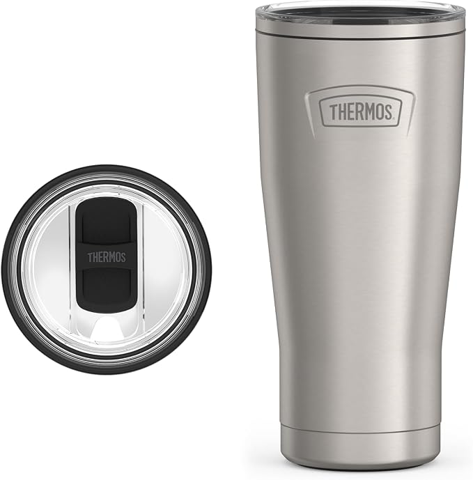 THERMOS ICON SERIES, Stainless Steel Cold Tumbler with Slide Lock, 24 Ounce, Matte Stainless Steel by Thermos