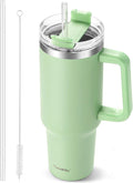 TaroKitc 40 oz Tumbler with Handle | Stainless Steel Insulated Insulated Travel Mug Iced Coffee Cup with Lids and Straw | Keeps Drinks Cold for 34 Hours | Dishwasher Safe, BPA Free | MATCHA by TaroKitc