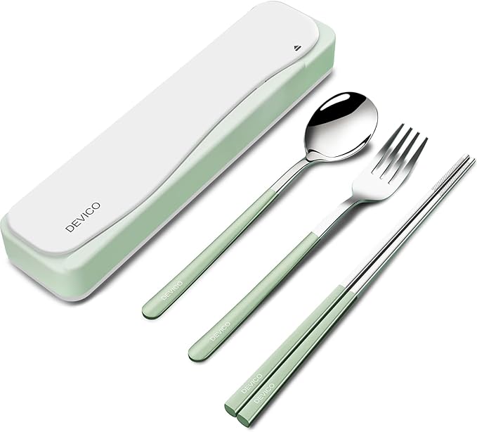 DEVICO Travel Utensils With Case, 18/8 Stainless Steel Camping Utensils by DEVICO