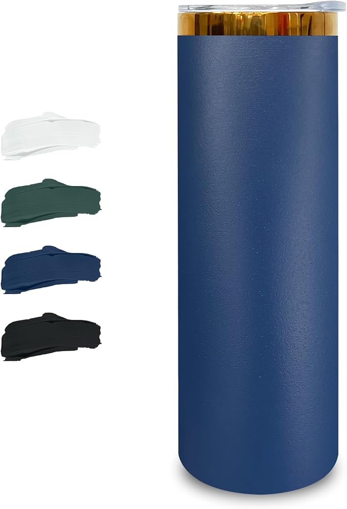 20 oz Skinny Tumblers Stainless Steel Tumbler with Lid and Straw Double Wall Vacuum Insulated Coffee Mug 20oz Powder Coated Cup for Hot and Cold Drinks(Navy,1 pack) by FunTrans