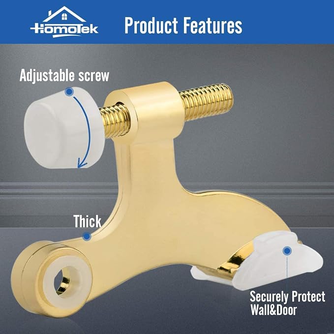 HOMOTEK 12 Pack Hinge Pin Bright Brass Door Stopper, Adjustable Deluxe Heavy - Image 2