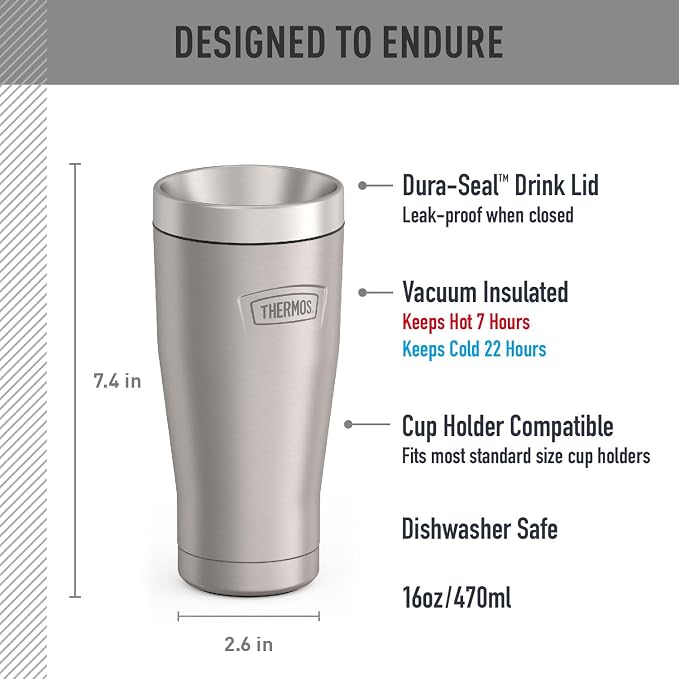 THERMOS ICON SERIES, Stainless Steel Tumbler, Matte Stainless Steel, 16 oz - Image 2
