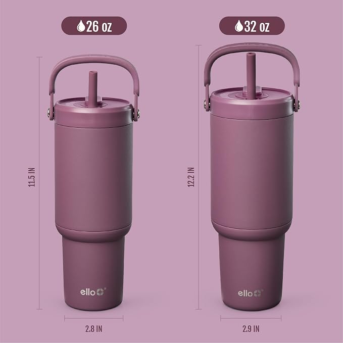 Ello Oasis Go+ 32oz Tumbler with Top Handle and Retracting Straw | Reusable Insulated Stainless Steel Cup, 100% Leakproof Water Bottle, 24 Hours Cold, Cup Holder Friendly For Travel | Wild Rasberry - Image 7