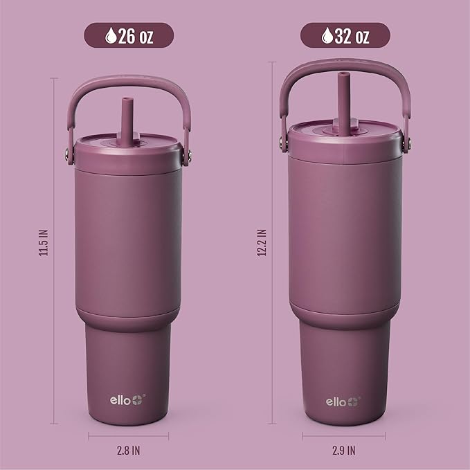Ello Oasis Go+ 26oz Tumbler with Top Handle and Retracting Straw | Reusable Insulated Stainless Steel Cup, 100% Leakproof Water Bottle, 24 Hours Cold, Cup Holder Friendly For Travel | Wild Rasberry - Image 7