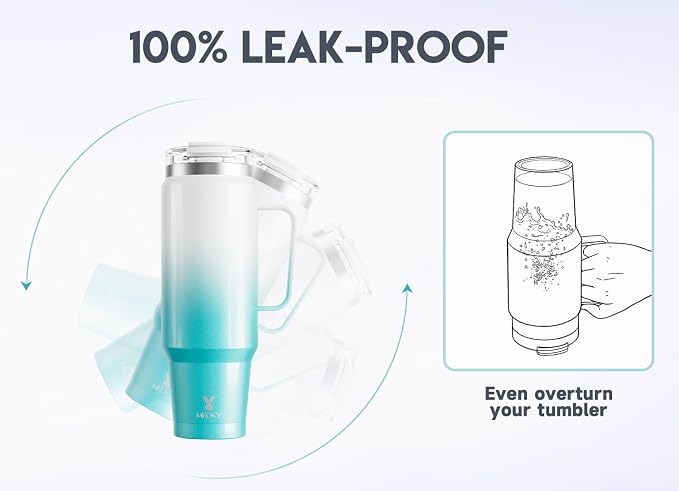 Meoky 40oz Tumbler with Handle, Stainless Steel Travel Mug with 2-in-1 Straw and Sip Lid, Vacuum Insulated Coffee Mug, 100% Leak Proof, Keeps Cold for 34 Hours or Hot for 10 Hours (Azure) - Image 3