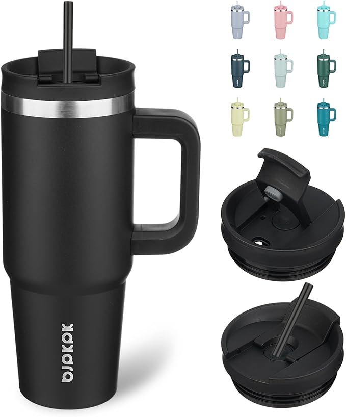 BJPKPK 30oz Stainless Steel Insulated Tumbler With Handle And Lid Straw Travel Coffee Mug Thermal Cup,Black by BJPKPK