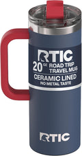 RTIC 20oz Road Trip Travel Mug with Lid and Handle, Ceramic Lined, Insulated, Stainless Steel, Metal, Double Wall Vacuum-Insulation, Portable Coffee, Tea Cup for Hot and Cold Drink, Patriot by RTIC