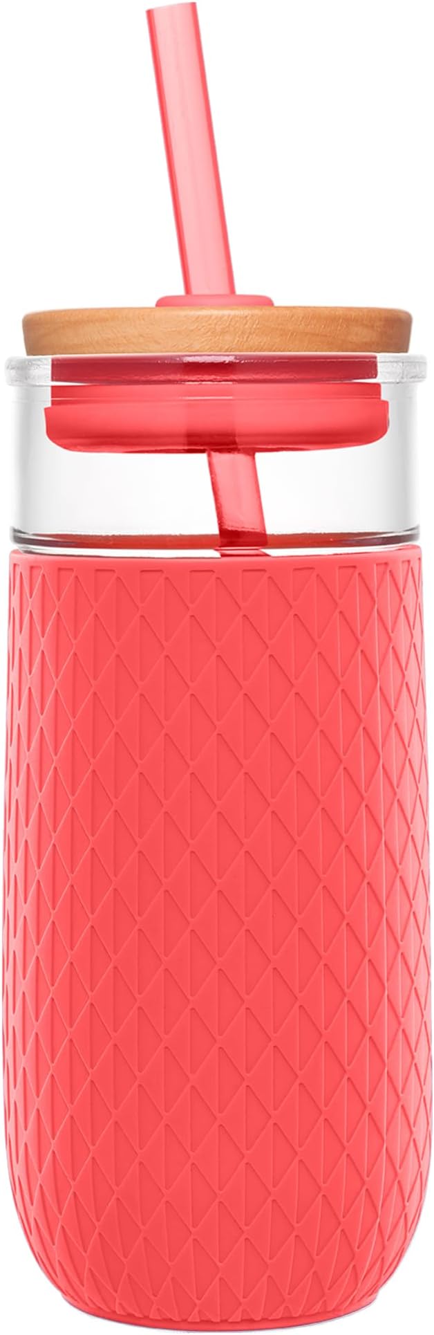 Ello Devon 18oz Glass Tumbler with Straw, Friction Fit Bamboo Wood Lid and Silicone Sleeve | Perfect for Iced Coffee, Tea, and Smoothies by Ello