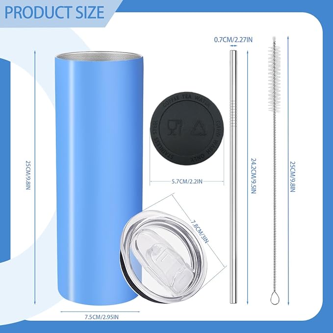 YOUKE OLA 16 Pack Skinny Tumblers 20oz Bulk Straight Stainless Steel Double Wall Vacuum Insulated Tumbler with Lid and Straw & Silicone Base for Travel, DIY, 16 Colors - Image 2