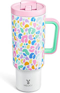 Meoky 40 oz Tumbler with Handle and Flip Straw, 100% Leakproof Tumbler with Lid and Straw, Stainless Steel Insulated Cup, Cupholder Friendly, Keeps Cold for 34 Hours (Leopard) by MEOKY