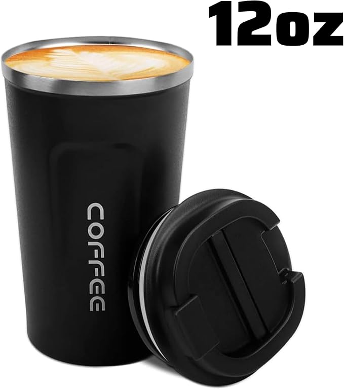 MOMSIV 12oz Travel Mug, Insulated Coffee Cup with Leakproof Lid, Vacuum Stainless Steel Double Walled Reusable Tumbler for Hot and Cold Water Coffee and Tea In Travel and Car Black - Image 9