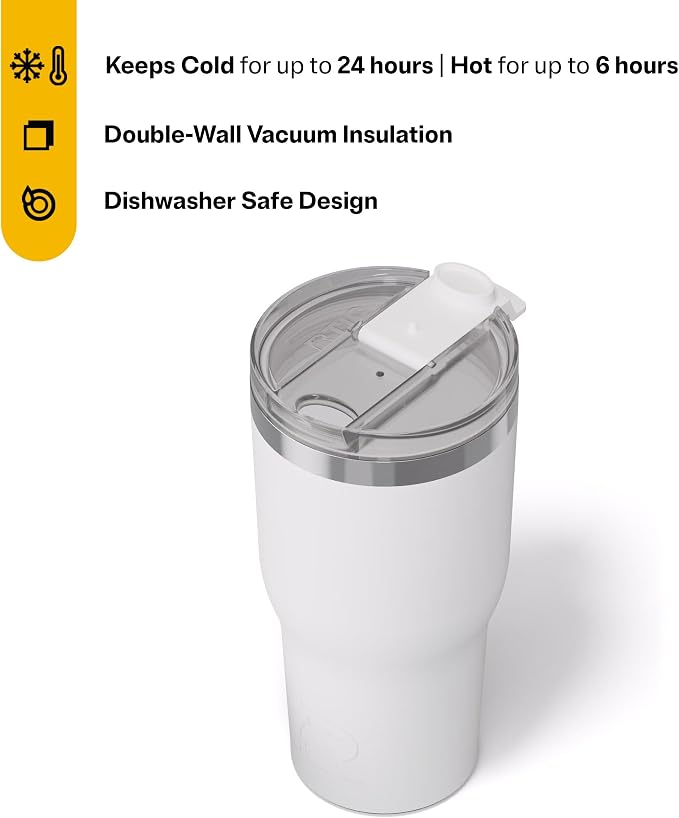 RTIC 30oz Essential Tumbler with Lid, Ceramic Lined, Insulated, Stainless Steel, Metal, Double Wall Vacuum-Insulation, Travel Cup for Iced Coffee, Tea, Hot and Cold Drink, White - Image 3