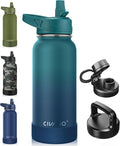 CIVAGO 32 oz Insulated Water Bottle With Straw, Stainless Steel Sports Water Cup Flask with 3 Lids (Straw, Spout and Handle Lid), Wide Mouth Travel Thermal Mug, Dark Night by CIVAGO