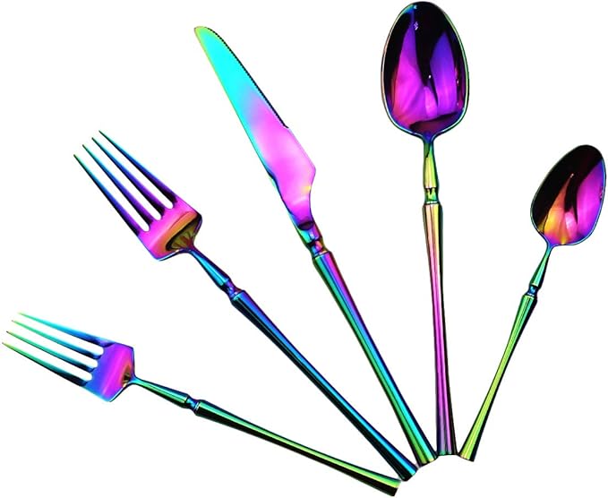 Gugrida Rainbow Silverware Set, 5-Piece 18/10 Stainless Steel Flatware Cutlery by Gugrida