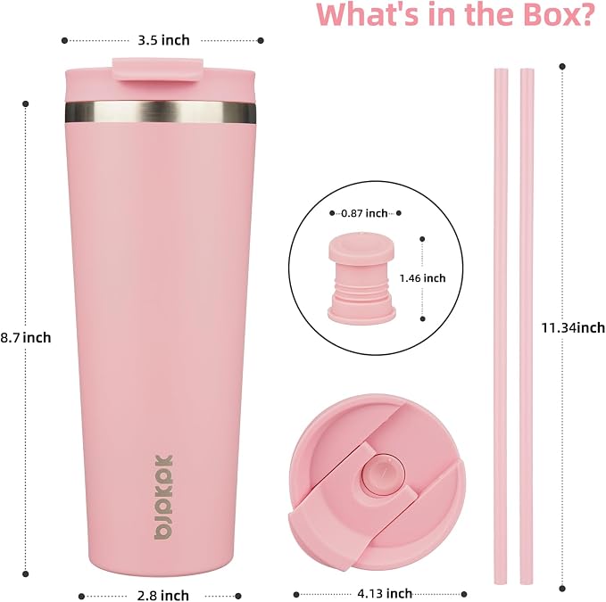 BJPKPK 26oz Tumbler With lid And Straw Stainless Steel Travel Coffee Mug Insulated Tumblers Cups,Light Pink - Image 2