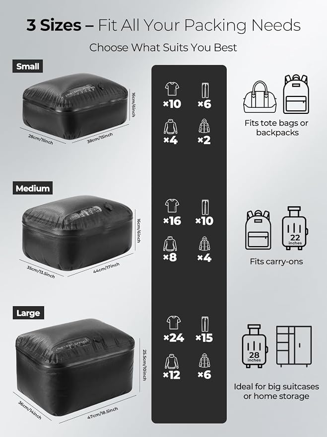 Vacuum Bags for Travel, 180° Open Zipper, IP67 Waterproof, Reusable Space Saver - Image 8