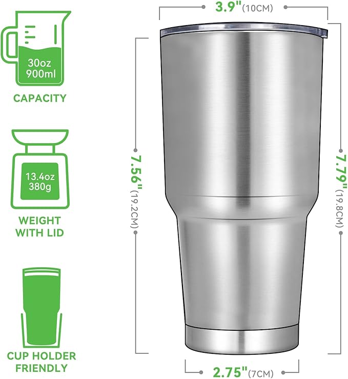 DOMICARE 30 oz Tumbler with Lid and Straw, Stainless Steel Tumblers Bulk, Insulated Vacuum Double Wall Travel Coffee Mug, Durable Powder Coated Tumbler Cups (Stainless Steel, 4) - Image 2