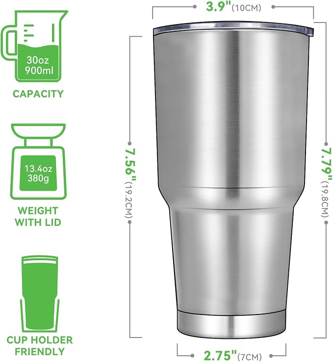 DOMICARE 30 oz Tumbler with Lid and Straw, Stainless Steel Tumblers Bulk, Insulated Vacuum Double Wall Travel Coffee Mug, Durable Powder Coated Tumbler Cup (Stainless Steel, 1) - Image 2