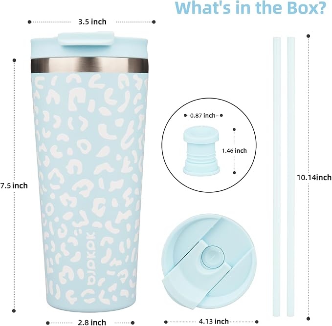 BJPKPK 22oz Tumbler With lid And Straw Stainless Steel Travel Coffee Mug Insulated Tumblers Cups,Light Blue Leopard - Image 2