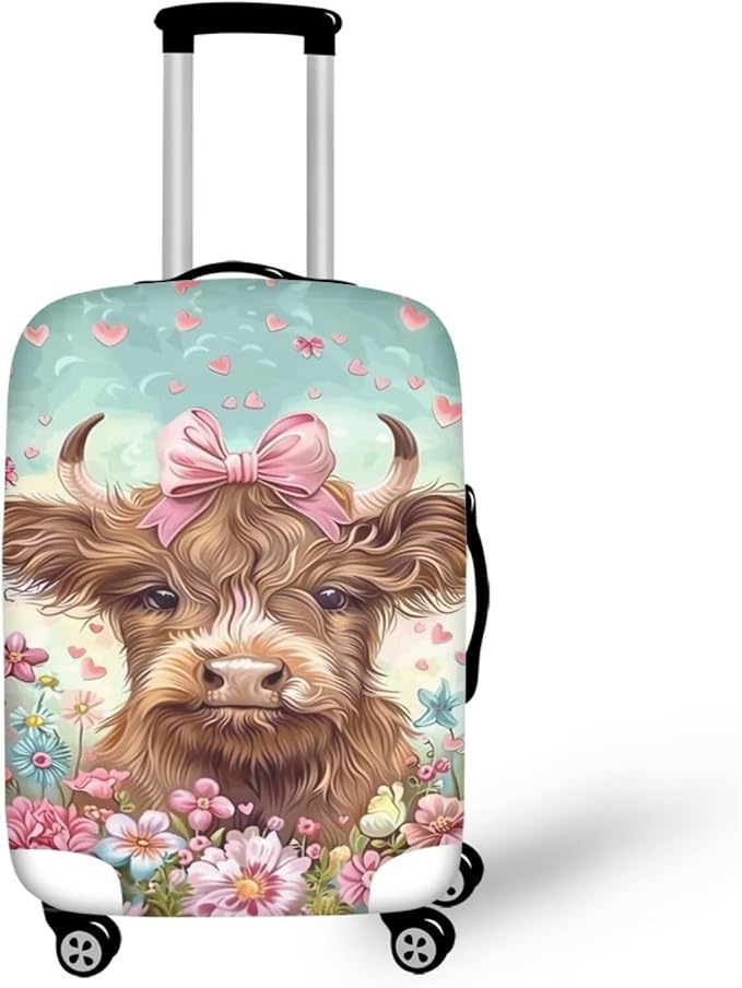 Highland Cow Suitcase Cover Flower Suitcase Protector Fits 26-29 Inch Luggage by Dremagia