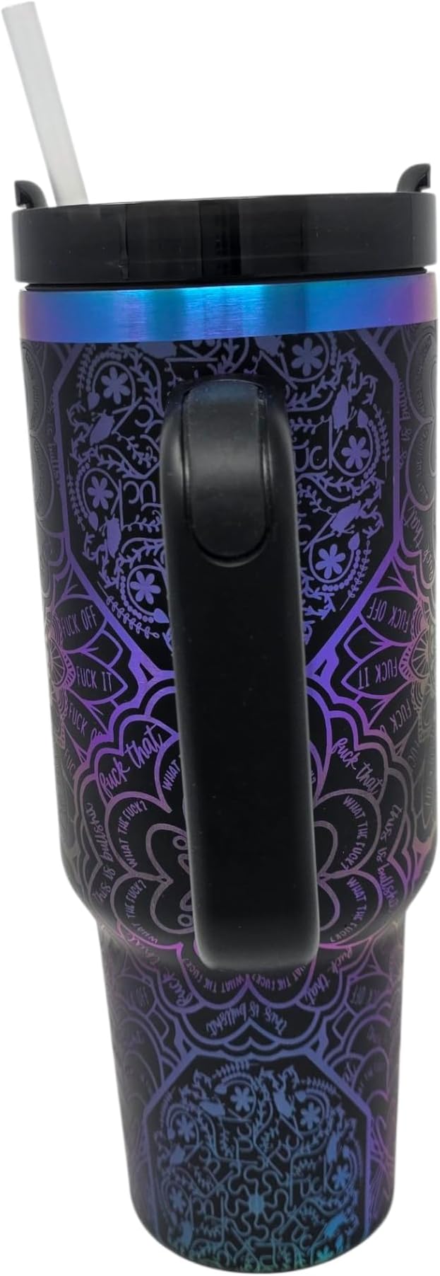 Hidden Cuss Word Tumbler 40oz Laser Engraved Funny Nurse Gift Swear Tumbler with Lid and Straw, Multicolor, Gag Gift Hidden Curse Words Stainless Steel Travel Mug (Charcoal with Blue Purple Underlay) - Image 7
