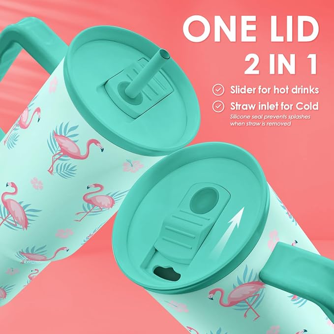 Flamingo Tumbler, Stainless Steel Insulated Tumblers Coffee Mug Cup with Handle, Gifts for Women Girls on Birthday Christmas Summer, 40oz - Image 3