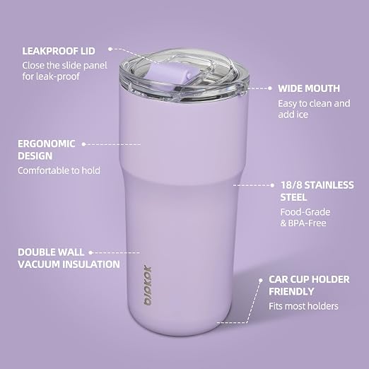 BJPKPK Insulated Tumbler,20oz Stainless Steel Tumbler with lid,Double Wall Travel Coffee Mug Thermal Cup,Keep Drinks Cold and Hot,Lavender - Image 2